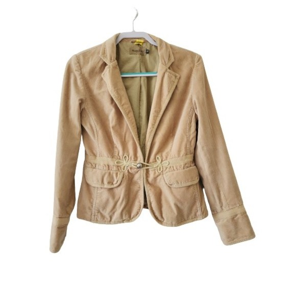 Massimo Dutti Jackets & Blazers - Massimo Dutti Womens Velour Jacket S Cream Military Long Sleeve Collared Lined